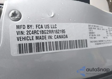 2024 Chrysler Pacifica Touring L из США, поврежденный, VIN 2C4RC1BG2RR162195